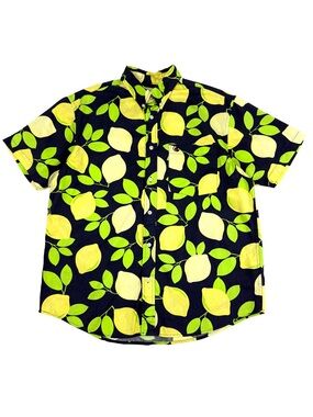 Southern Proper Men’s Lemon Print Short Sleeve Button Down Shirt Cotton